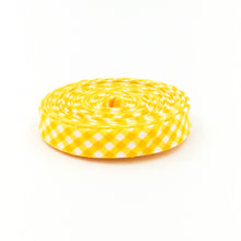 Load image into Gallery viewer, 1/2'' Double Fold Bias Tape 1/8'' Gingham Check Mustard Yellow Bias Binding