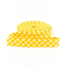 Load image into Gallery viewer, 1/2'' Double Fold Bias Tape 1/8'' Gingham Check Mustard Yellow Bias Binding