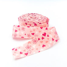 Load image into Gallery viewer, Quilt Binding I Love Us Blush Hearts and Daisies Single Fold 1 1/4" Binding