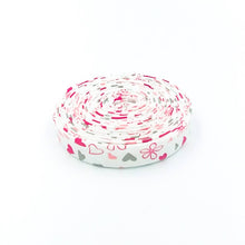 Load image into Gallery viewer, Double Fold Bias Tape 1/2'' I Love Us Hearts and Flowers Ivory Red Bias Binding Sandy Gervais