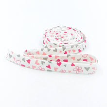 Load image into Gallery viewer, Double Fold Bias Tape 1/2'' I Love Us Hearts and Flowers Ivory Red Bias Binding Sandy Gervais