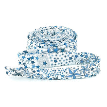 Load image into Gallery viewer, Double Fold Bias Tape 1/2'' Wide Liberty of London Tana Lawn Adelajda Stars Blue/White  3 Yards Bias Binding