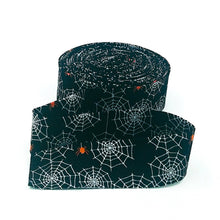 Load image into Gallery viewer, Quilt Binding Beggar's Night Spiderwebs Glow-In-The-Dark Black 1 1/4" Single Fold Binding Sandy Gervais