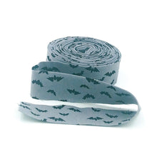 Load image into Gallery viewer, Quilt Binding Sophisticated Halloween Bats Fog Gray 1 1/4" Single Fold Binding My Mind's Eye
