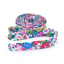 Load image into Gallery viewer, Double Fold Bias Tape 1/2'' Wide Liberty of London Tana Lawn Libby NEON Pink White 3 Yards Bias Binding