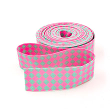 Load image into Gallery viewer, 1 1/4" Bias Quilt Binding Tula Pink Untamed Checks Please Cosmic Single Fold Quilt Binding NEON Pink and Mint Green