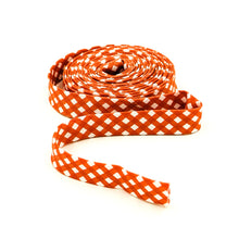Load image into Gallery viewer, 1/2'' Double Fold Bias Tape 1/8'' Gingham Check Autumn Orange Bias Binding