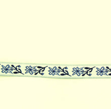 Load image into Gallery viewer, Jacquard Ribbon Trim 1/2'' Grey/White Floral 1 YD