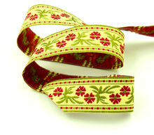 Load image into Gallery viewer, Jacquard Ribbon Trim 13/16'' Elizabeth Crimson Floral 1 YD