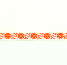 Load image into Gallery viewer, Jacquard Ribbon Trim 7/16'' Alice Tangerine/ White Floral 1 YD