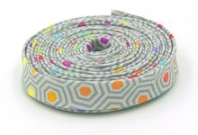 Load image into Gallery viewer, Double Fold Bias Tape 1/2'' Hexy Rainbow Dove Gray Tula Pink