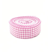 Load image into Gallery viewer, Quilt Binding Pink and White 1/8'' Checked Single Fold 1 1/4" Binding