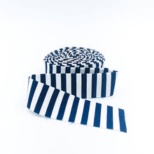 Load image into Gallery viewer, Quilt Binding Navy Blue and White 1/4'' Stripe 1 1/4" Single Fold Binding