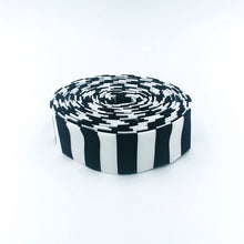 Load image into Gallery viewer, Quilt Binding Tula Pink Tent Stripe Paper Black & White 1/2'' Stripe 1 1/4" Single Fold Binding