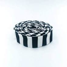 Load image into Gallery viewer, Quilt Binding Tula Pink Tent Stripe Paper Black & White 1/2'' Stripe 1 1/4" Single Fold Binding