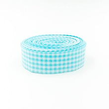 Load image into Gallery viewer, Quilt Binding Aqua and White 1/8'' Checked Single Fold 1 1/4" Binding
