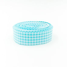 Load image into Gallery viewer, Quilt Binding Aqua and White 1/8'' Checked Single Fold 1 1/4" Binding