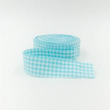 Load image into Gallery viewer, Quilt Binding Aqua and White 1/8'' Checked Single Fold 1 1/4" Binding