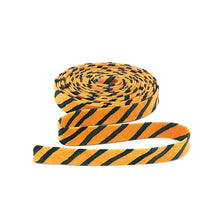 Load image into Gallery viewer, Double Fold Bias Tape 1/2'' Goosetails Stripe Orange & Black Halloween Bias Binding