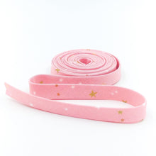 Load image into Gallery viewer, Double Fold Bias Tape 1/2'' Spin & Twirl Stars Frosting Pink Sparkle Gold Bias Binding