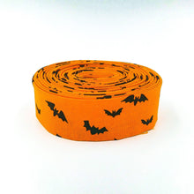 Load image into Gallery viewer, Quilt Binding Bad to the Bone Bats Orange Halloween 1 1/4" Single Fold Binding