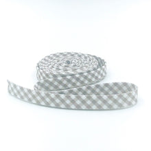 Load image into Gallery viewer, Double Fold 1/2'' Bias Tape 1/8'' Gingham Taupe Gray & White Bias Binding
