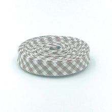 Load image into Gallery viewer, Double Fold 1/2'' Bias Tape 1/8'' Gingham Taupe Gray & White Bias Binding