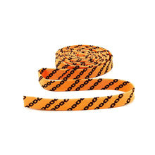 Load image into Gallery viewer, Double Fold Bias Tape 1/2'' Mad Masquerade Chain Stripe Orange & Black Halloween Bias Binding