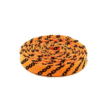 Load image into Gallery viewer, Double Fold Bias Tape 1/2'' Mad Masquerade Chain Stripe Orange & Black Halloween Bias Binding