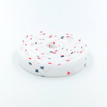 Load image into Gallery viewer, Double Fold Bias Tape 1/2'' Down The Rabbit Hole Card Suits White Bias Binding
