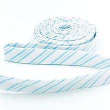 Load image into Gallery viewer, Double Fold Bias Tape 1/2'' Simply Country Ticking Stripe Light Blue and White Bias Binding Tasha Noel