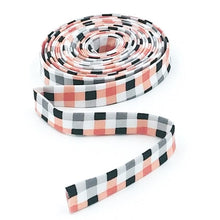 Load image into Gallery viewer, Double Fold Bias Tape 1/2'' Fright Delight Gingham Check Black Orange Halloween Bias Binding