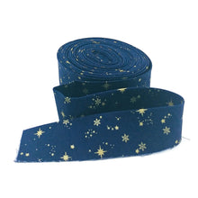 Load image into Gallery viewer, Quilt Binding Moonchild Starfall Navy Blue/ Metallic Gold 1 1/4" Single Fold Binding Echo Park