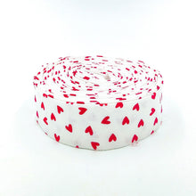 Load image into Gallery viewer, Quilt Binding My Valentine Hearts White Red Single Fold 1 1/4" Binding