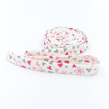 Load image into Gallery viewer, Double Fold Bias Tape 1/2'' I Love Us Hearts and Flowers Ivory Red Bias Binding Sandy Gervais
