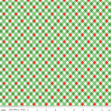 Load image into Gallery viewer, Claus and Co Diagonal Stripe Green Red Half Yard Fabric