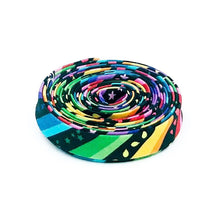 Load image into Gallery viewer, Double Fold Bias Tape 1/2'' Bloom Rainbow Stripe Black Bias Binding Kristy Lea