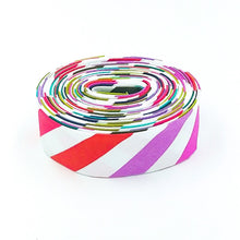 Load image into Gallery viewer, 1 1/4" Bias Quilt Binding Tula Pink Disco Stripe Prism Rainbow 1/2'' Stripe Single Fold Quilt Binding