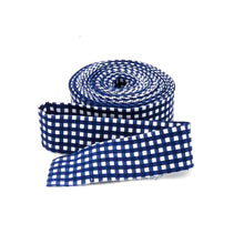 Load image into Gallery viewer, Quilt Binding Navy Blue and White 1/8'' Gingham Checked Single Fold 1 1/4" Binding