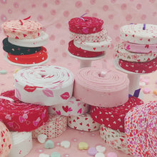 Load image into Gallery viewer, Gnomes In Love Hearts Red Half Yard Fabric