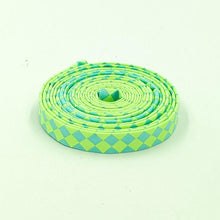 Load image into Gallery viewer, Double Fold Bias Tape 1/2'' Untamed Checks Please Moonbeam NEON Green Light Blue Tula Pink
