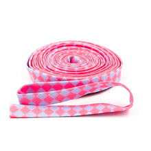 Load image into Gallery viewer, Double Fold Bias Tape 1/2'' Untamed Checks Please Nova NEON Pink Light Blue Tula Pink