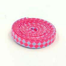 Load image into Gallery viewer, Double Fold Bias Tape 1/2'' Untamed Checks Please Nova NEON Pink Light Blue Tula Pink