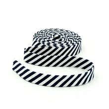 Load image into Gallery viewer, Double Fold Bias Tape Navy Blue & White Stripe Bias Binding