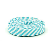 Load image into Gallery viewer, Double Fold Bias Tape Aqua & White Stripe Bias Binding