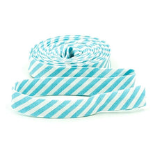 Load image into Gallery viewer, Double Fold Bias Tape Aqua & White Stripe Bias Binding