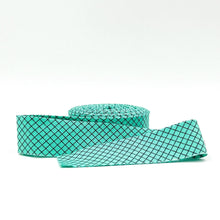 Load image into Gallery viewer, 1 1/4" Quilt Binding Tula Pink True Colors On The Grid Raindrop Teal Green Single Fold Quilt Binding