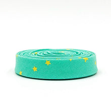 Load image into Gallery viewer, Double Fold Bias Tape 1/2'' True Colors Space Sprinkles Seaglass Green Yellow Tula Pink Bias Binding