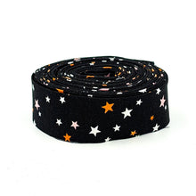Load image into Gallery viewer, Hey Pumpkin Quilt Binding: Black, Pink & Orange Stars - 1 1/4" Single Fold