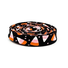 Load image into Gallery viewer, Double Fold Bias Tape 1/2'' Hey Pumpkin Candy Corn Blush Pink Halloween Bias Binding